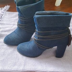 Denim booties